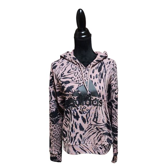 Adidas Women Future Icons Animal Print Hoodie Long Sleeve Sweatshirt Top Large L - Picture 3 of 9